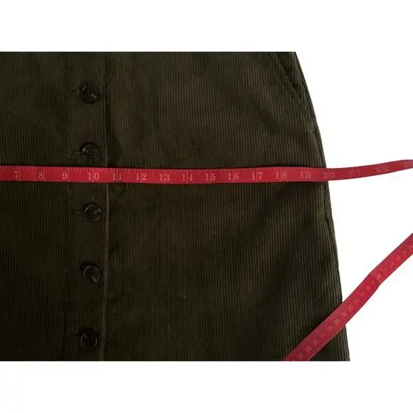 NWT Talbots Olive Moss Corduroy Button Down A-line Skirt Slash Pockets 10 Petite - Picture 7 of 8